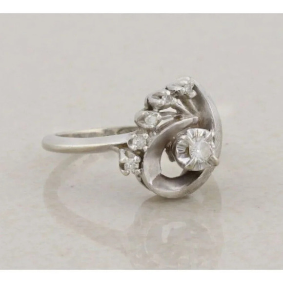 14k White Gold Diamond Ring Antique Art Deco Size 6 - Picture 5 of 8